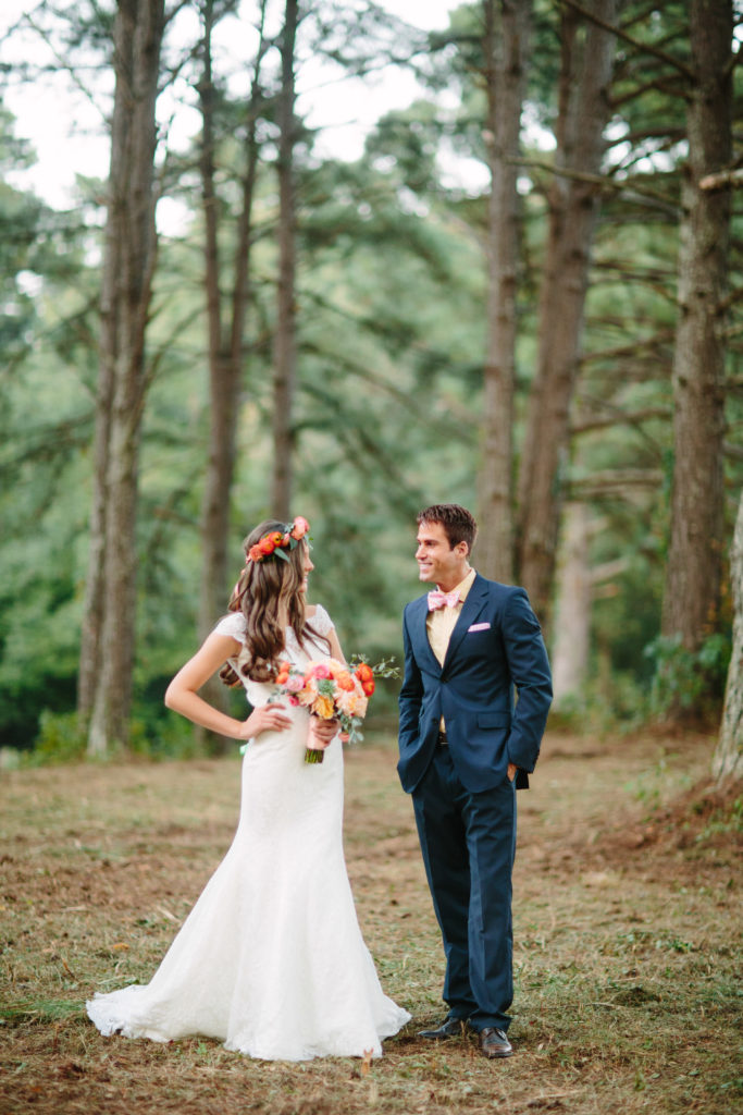 peach wedding dresses for groom and bride