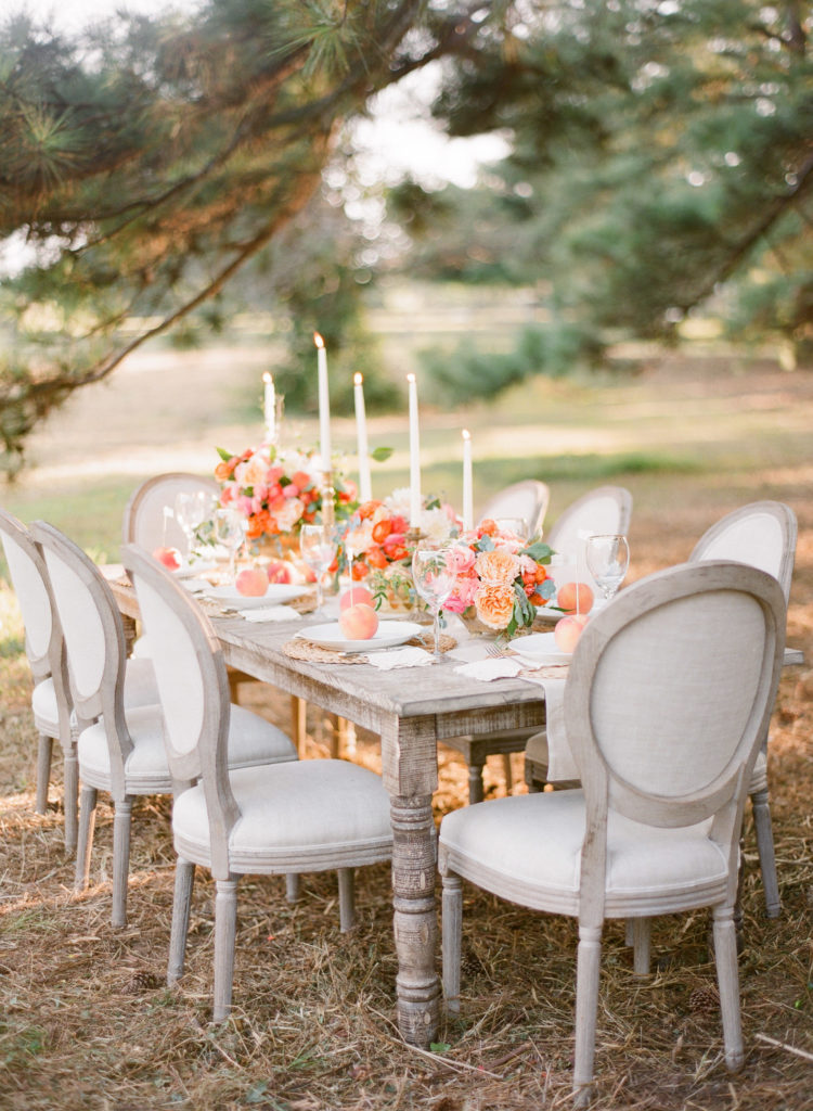 Peach Wedding flower table decoration