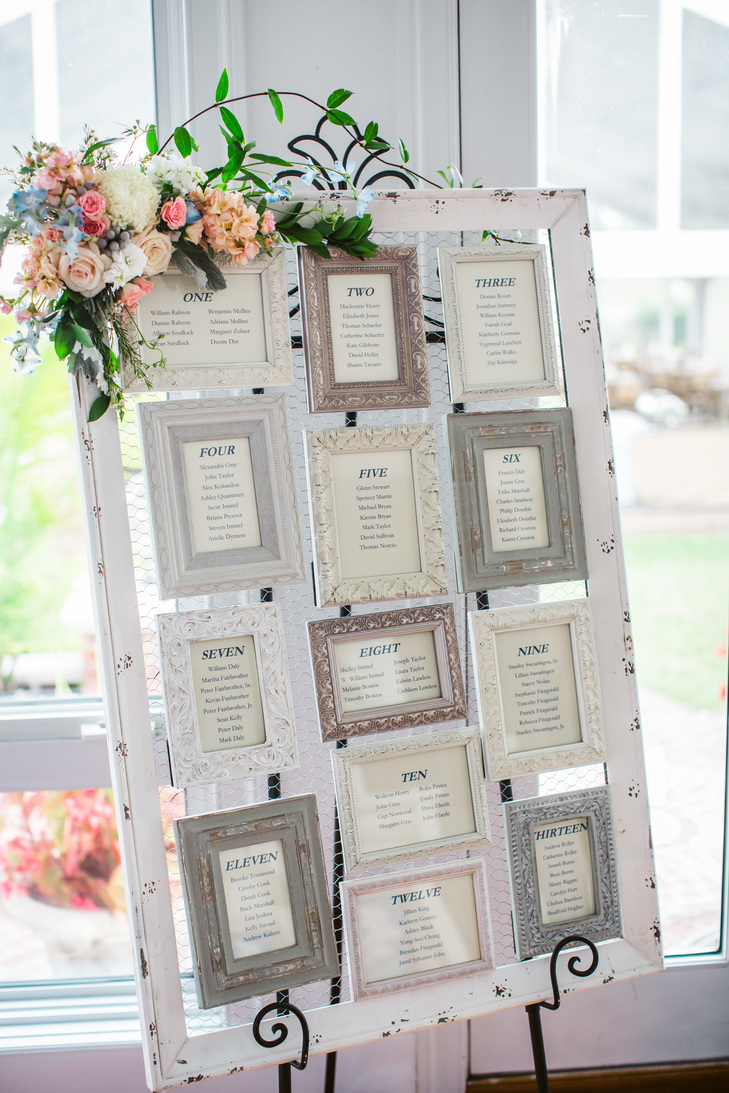 Rustic/Antique Framed Vintage/Shabby Chic Wedding Table Seating Plan with lace 