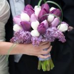 violet and white tulip bouquet